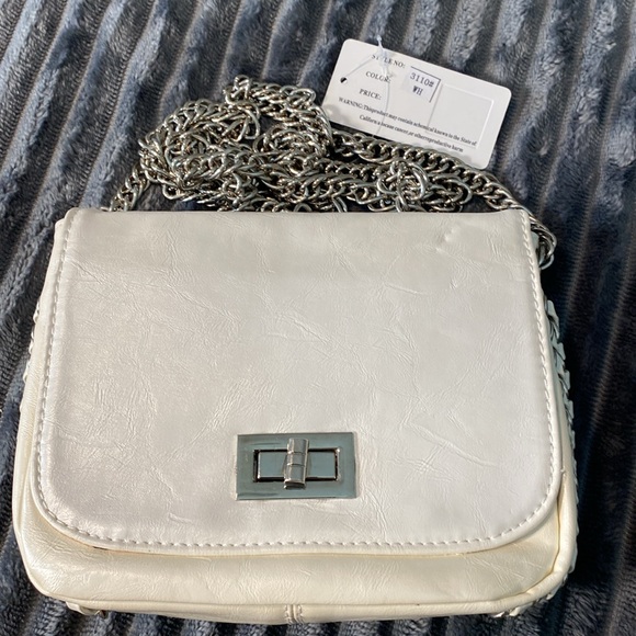 Elle Lafidale Faux Leather Chain Shoulder Twist Lock White Crossbody Bag/flawed - Picture 6 of 8